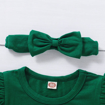 3 Pieces Set Baby Kid Girls Tops Dresses And Bow Headwear