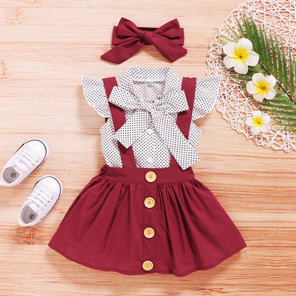 3 Pieces Set Baby Kid Girls Tops Dresses And Bow Headwear