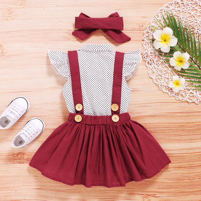 3 Pieces Set Baby Kid Girls Tops Dresses And Bow Headwear