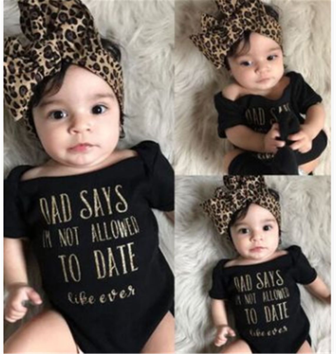 2 Pieces Set Baby Girls Leopard Headwear And Letters Rompers