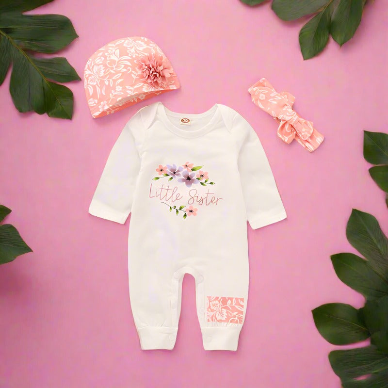 3 Pieces Set Baby Girls Headwear Hats And Jumpsuits