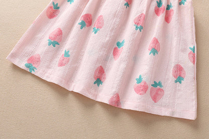 3 Pieces Set Baby Girls Fruit Bow Print Dresses And Underwears