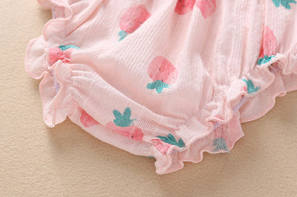 3 Pieces Set Baby Girls Fruit Bow Print Dresses And Underwears