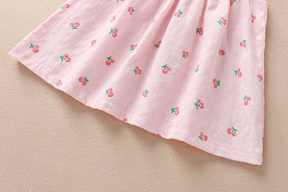 3 Pieces Set Baby Girls Fruit Bow Print Dresses And Underwears