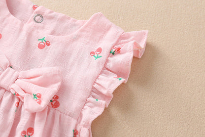 3 Pieces Set Baby Girls Fruit Bow Print Dresses And Underwears