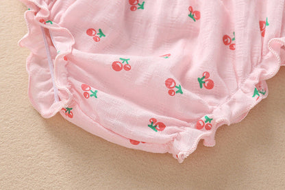 3 Pieces Set Baby Girls Fruit Bow Print Dresses And Underwears