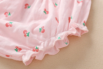 3 Pieces Set Baby Girls Fruit Bow Print Dresses And Underwears