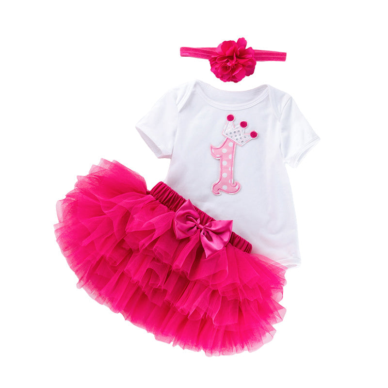 3 Pieces Set Baby Girls Bow Alphabet Rompers Skirts And Headwear