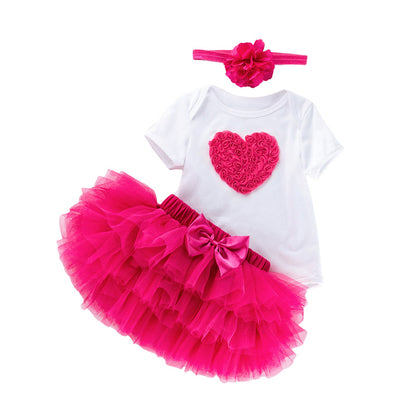 3 Pieces Set Baby Girls Bow Alphabet Rompers Skirts And Headwear