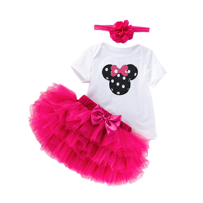 3 Pieces Set Baby Girls Bow Alphabet Rompers Skirts And Headwear