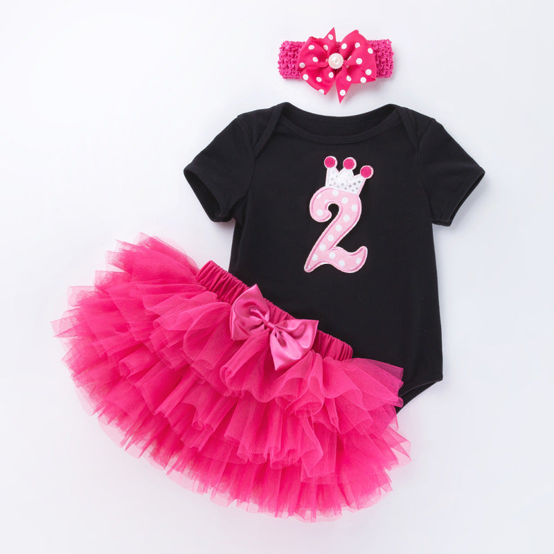 3 Pieces Set Baby Girls Bow Alphabet Rompers Skirts And Headwear