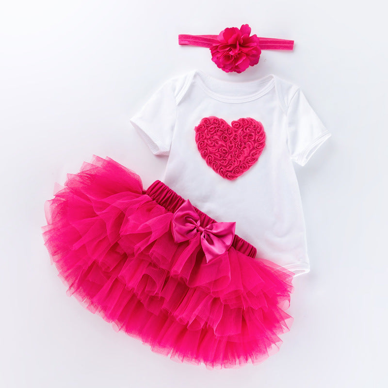 3 Pieces Set Baby Girls Bow Alphabet Rompers Skirts And Headwear