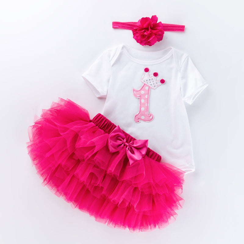 3 Pieces Set Baby Girls Bow Alphabet Rompers Skirts And Headwear