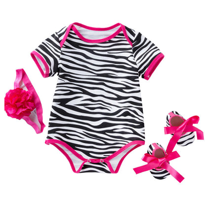 3 Pieces Set Baby Girls Rompers And Bow Shoes And Headwear