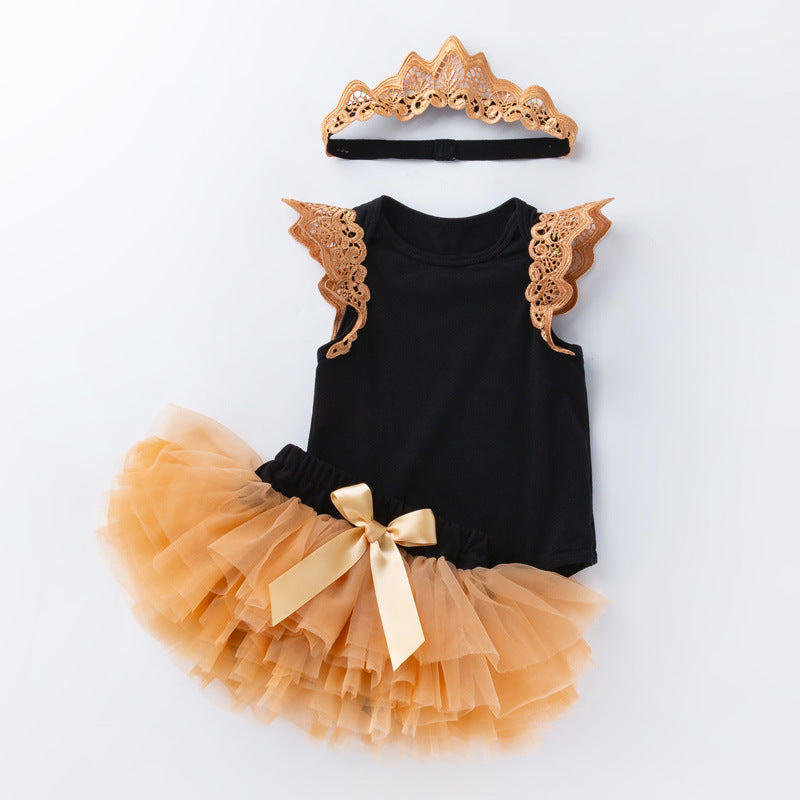 3 Pieces Set Baby Girls Bow Skirts And Headwear