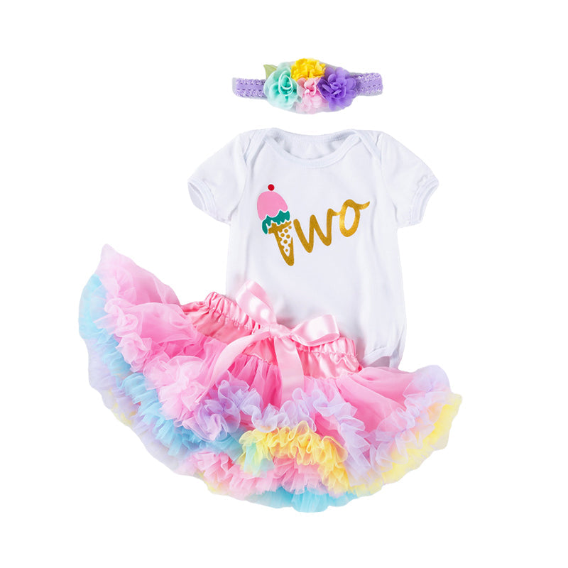 3 Pieces Set Baby Girls Letters Rainbow Skirts And Bow Headwear