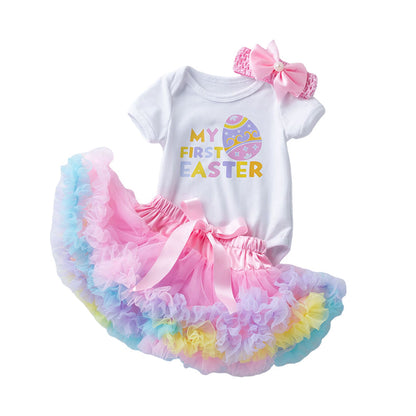 3 Pieces Set Baby Girls Letters Rainbow Skirts And Bow Headwear