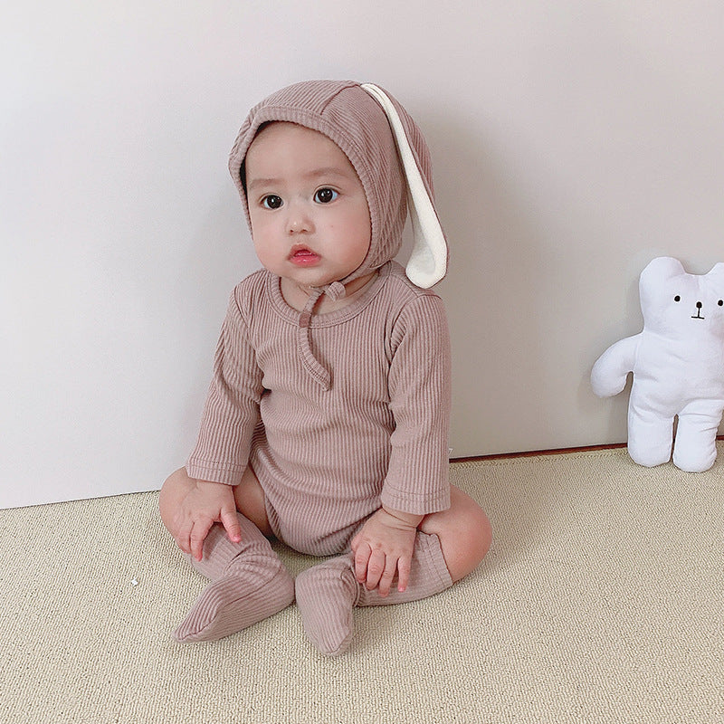 3 Pieces Set Baby Unisex Solid Color Muslin&Ribbed Rompers And Socks And Hats Wholesale 22053104