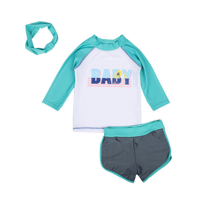 3 Pieces Set Girls Beach Letters Color-blocking Tops Shorts And Headwear Wholesale 22060618