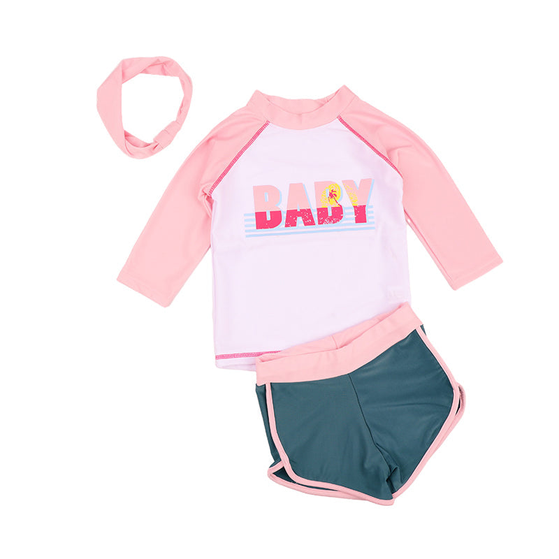 3 Pieces Set Girls Beach Letters Color-blocking Tops Shorts And Headwear Wholesale 22060618