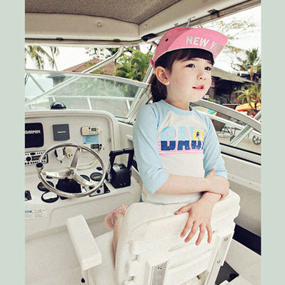 3 Pieces Set Girls Beach Letters Color-blocking Tops Shorts And Headwear Wholesale 22060618