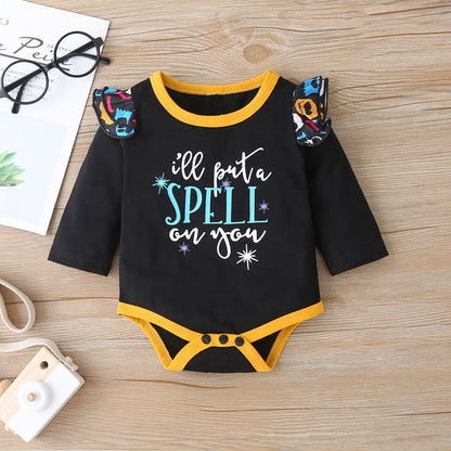 3 Pieces Set Baby Girls Halloween Letters Print Rompers