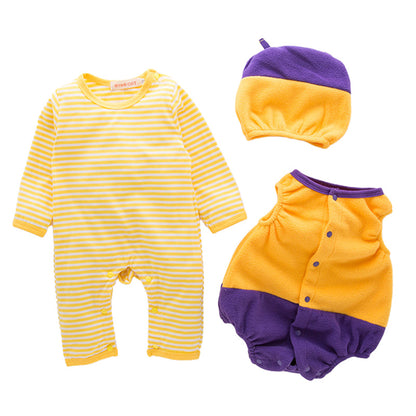 3 Pieces Set Baby Unisex Halloween Striped Cartoon Jumpsuits