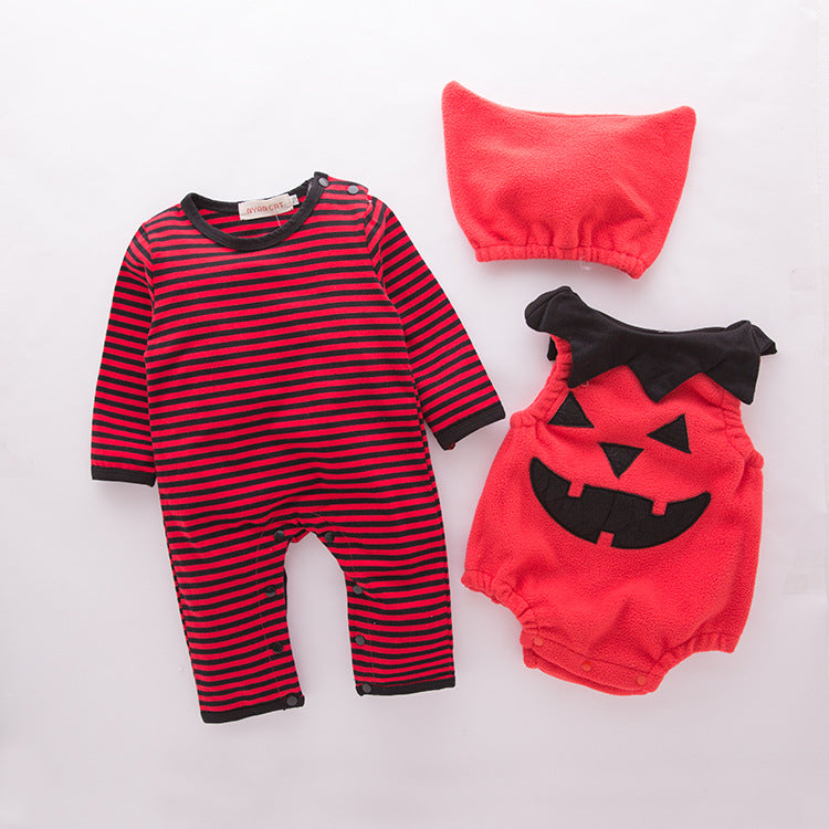 3 Pieces Set Baby Unisex Halloween Striped Cartoon Jumpsuits