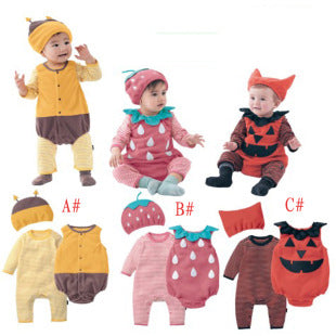 3 Pieces Set Baby Unisex Halloween Striped Cartoon Jumpsuits