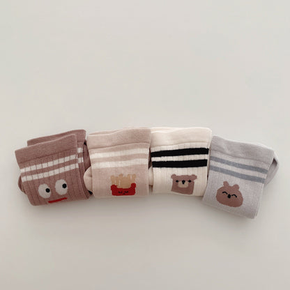 4 Pairs Unisex Striped Cartoon Accessories Socks