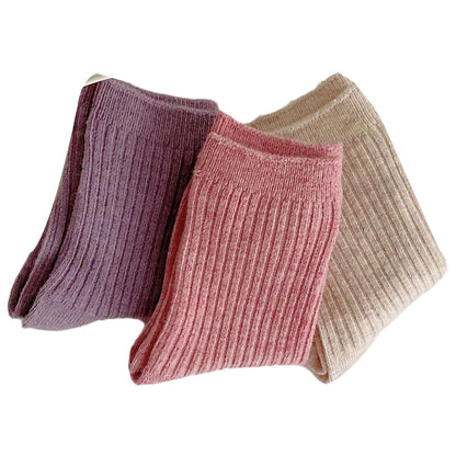 3 Pairs Baby Kid Unisex Solid Color Muslin&Ribbed Socks