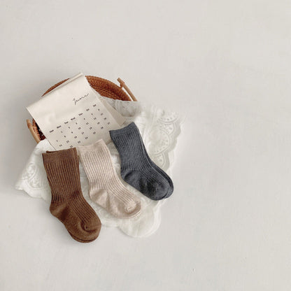 3 Pairs Baby Kid Unisex Solid Color Muslin&Ribbed Socks