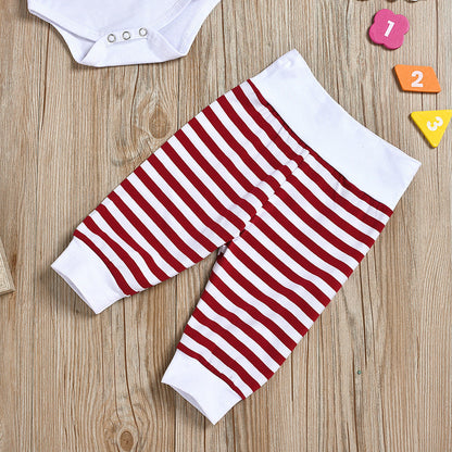 4 Pieces Set Baby Unisex Christmas Letters Print Rompers Striped Color-blocking Pants Hats And Headwear Wholesale 22062211