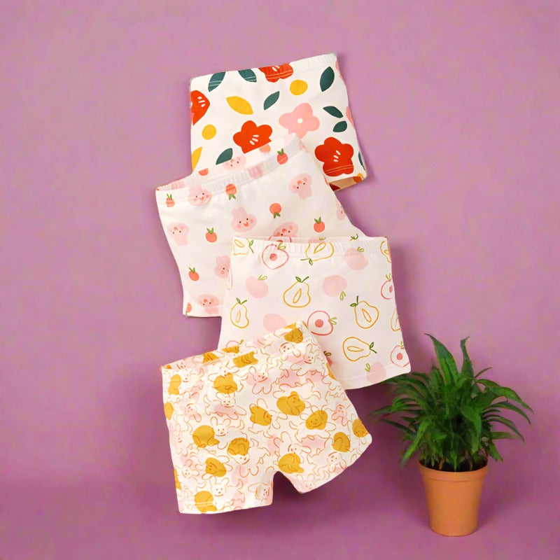 4 Pieces Baby Kid Girls Flower Fruit Cartoon Underwears