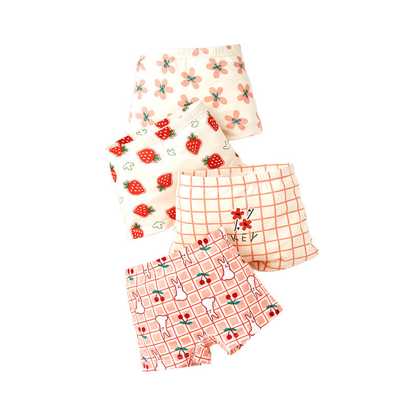 4 Pieces Baby Kid Girls Flower Fruit Cartoon Underwears