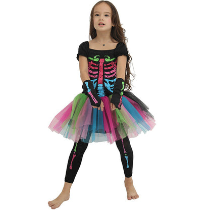 2 Pieces Set Girls Halloween Rainbow Print Dresses And Pants Wholesale 22062711