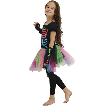 2 Pieces Set Girls Halloween Rainbow Print Dresses And Pants Wholesale 22062711