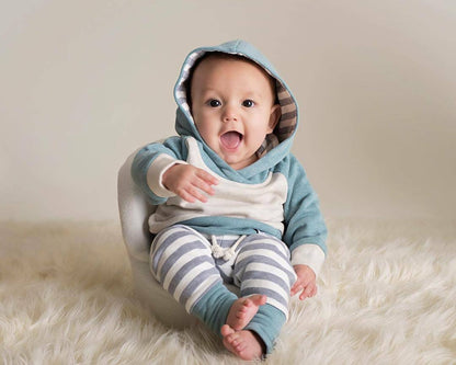 3 Pieces Set Baby Unisex Color-blocking Hoodies Swearshirts Striped Pants And Bow Headwear Wholesale 22063015