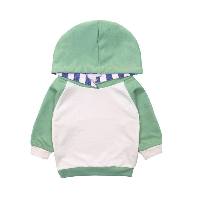 3 Pieces Set Baby Unisex Color-blocking Hoodies Swearshirts Striped Pants And Bow Headwear Wholesale 22063015