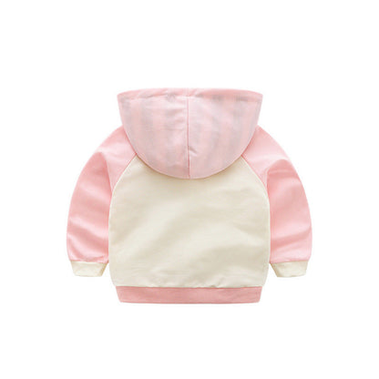 3 Pieces Set Baby Unisex Color-blocking Hoodies Swearshirts Striped Pants And Bow Headwear Wholesale 22063015