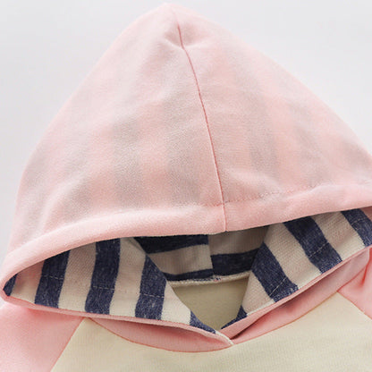 3 Pieces Set Baby Unisex Color-blocking Hoodies Swearshirts Striped Pants And Bow Headwear Wholesale 22063015