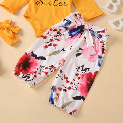 3 Pieces Set Baby Girls Pants And Solid Color Bow Headwear