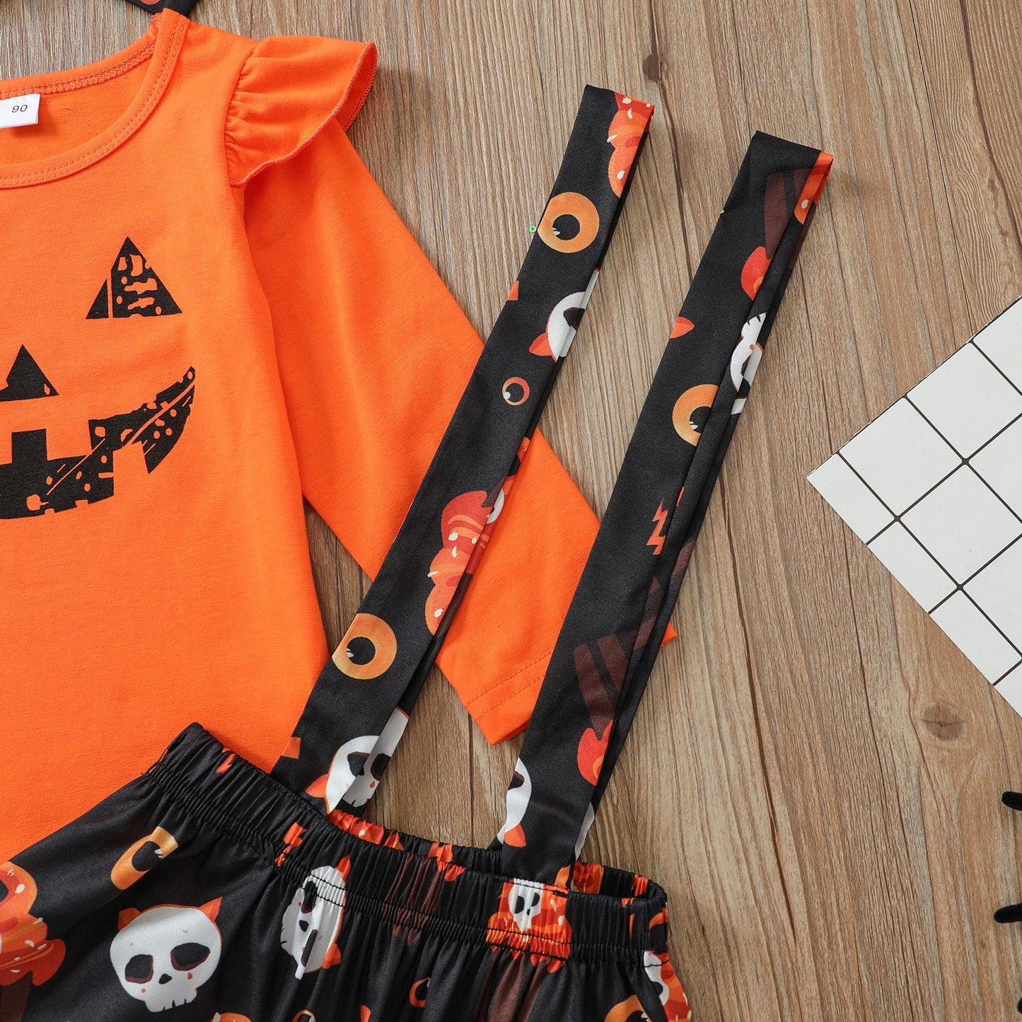 3 Pieces Set Kid Girls Halloween Cartoon Tops Dresses And Bow