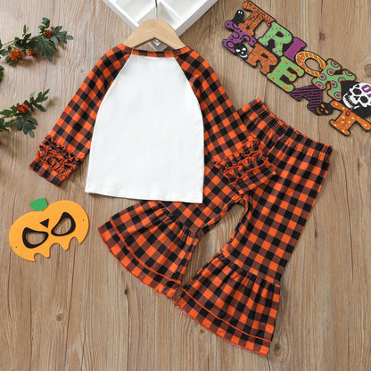 2 Pieces Set Baby Kid Girls Halloween Letters Color-blocking