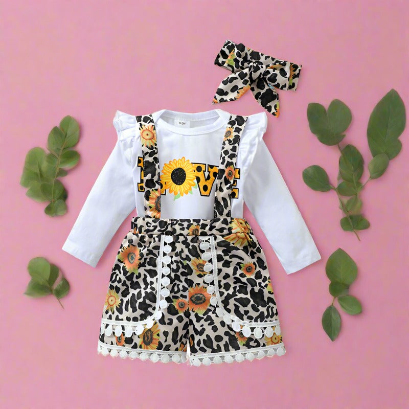 3 Pieces Set Baby Girls Leopard Shorts And Bow Headwear