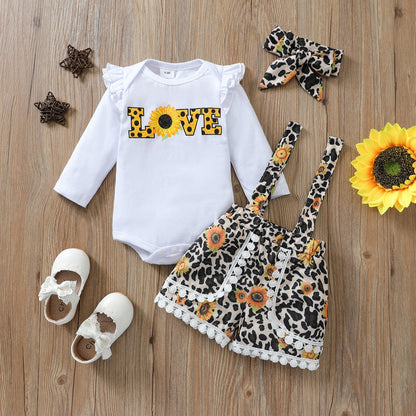 3 Pieces Set Baby Girls Leopard Shorts And Bow Headwear