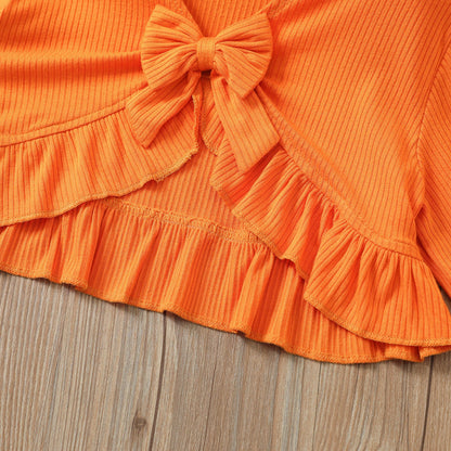 2 Pieces Set Baby Kid Girls Halloween Bow Muslin&Ribbed