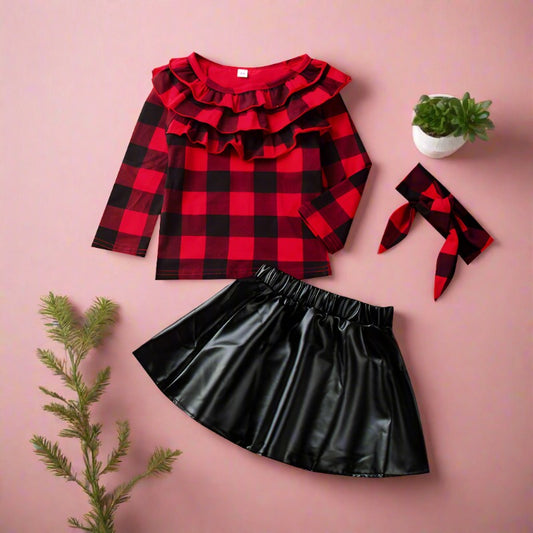 3 Pieces Set Baby Kid Girls Tops Skirts And Bow Headwear