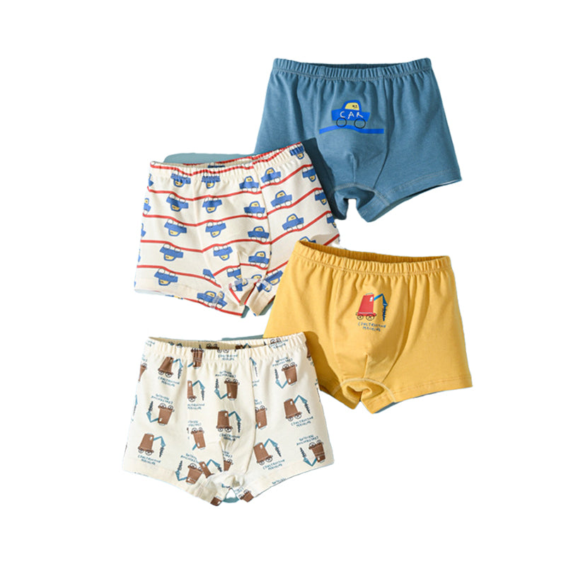 4 Pieces Baby Kid Boys Striped Cartoon Plant Underwears