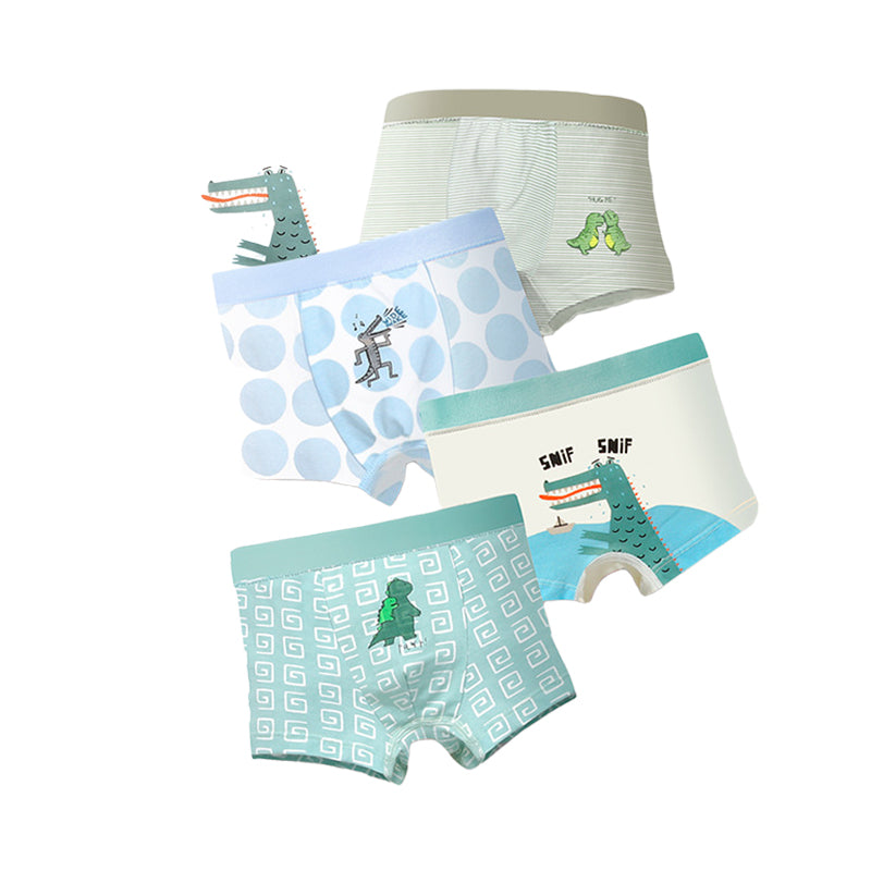 4 Pieces Baby Kid Boys Striped Cartoon Plant Underwears